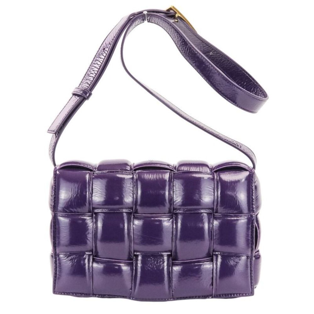 Bottega Veneta Padded Cassette Intrecciato Patent Leather Shoulder Bag